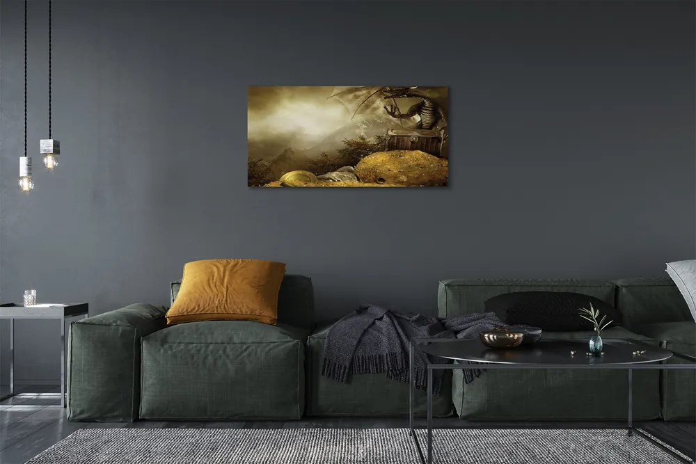 Obraz canvas Dragon horské mraky zlato 125x50 cm