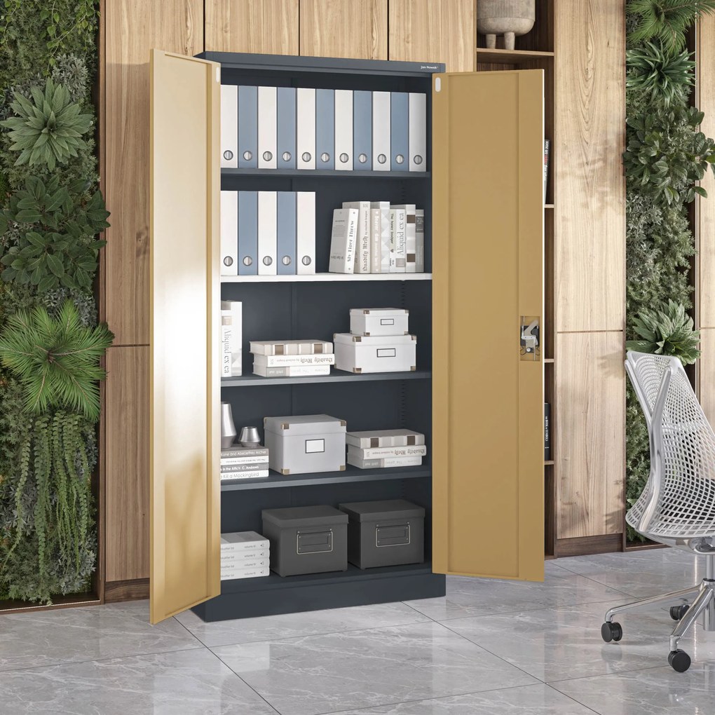 Vysoká kovová kancelárska skriňa na dokumenty, antracitová/orech, 900x1950x400 mm: JAN H Eco Design