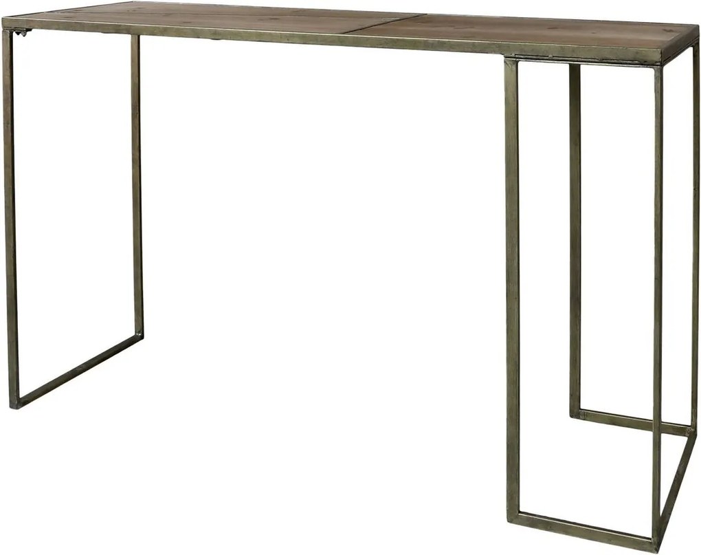 Mosadzný antik kovový konzolový stôl s drevenou doskou Brasi - 120*42*78 cm