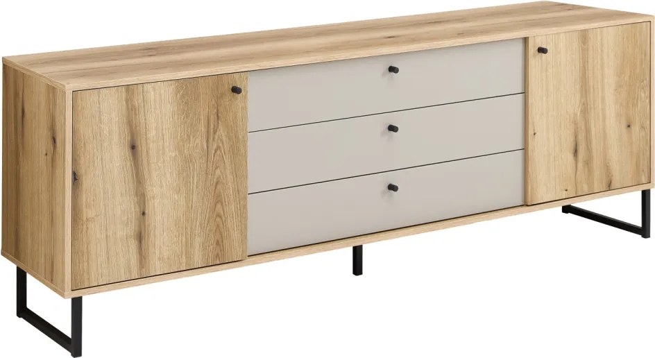 Široká TV skrinka Cube, dub evoke / pieskovo šedá
