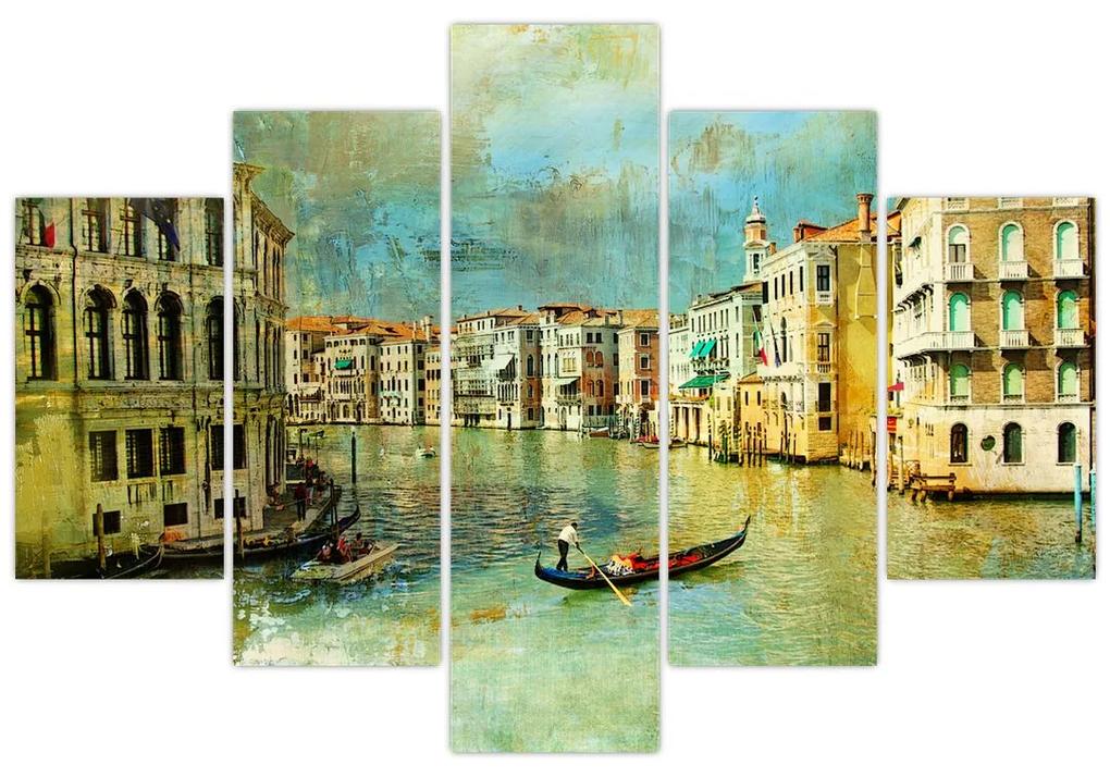 Obraz - Benátsky kanál a gondoly (150x105 cm)