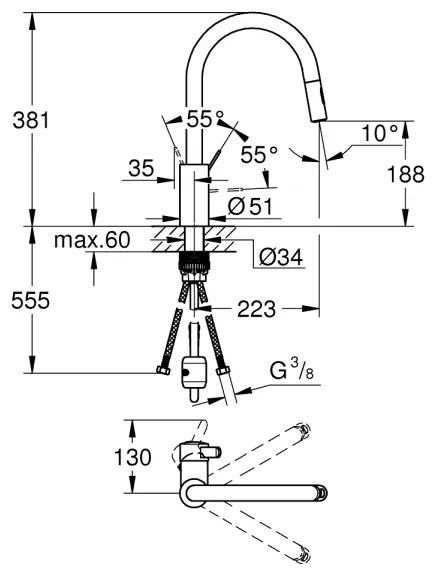 GROHE 31481001 - Drezová batéria EUROSMART COSMOPOLITAN lesklý chróm