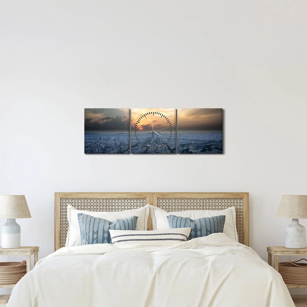 Obraz - Paríž z výšky (s hodinami) (90x30 cm)