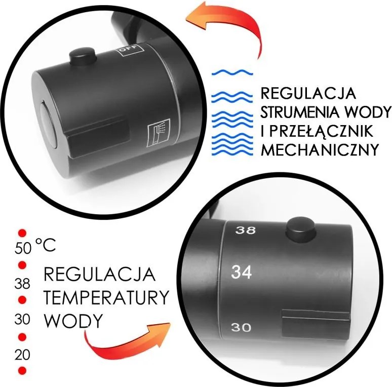 Erga Erga, termostatická sprchová batéria s horným 3/4" pripojením sprchového stĺpu, čierna matná, ERG-YKA-BW.FL-THERM-BLK