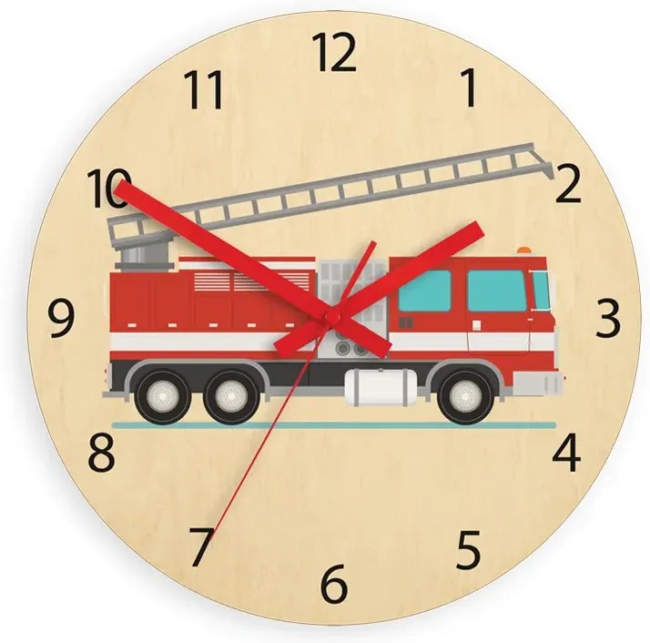 Dětské nástěnné hodiny Ami Hasičské auto 30 cm vícebarevné