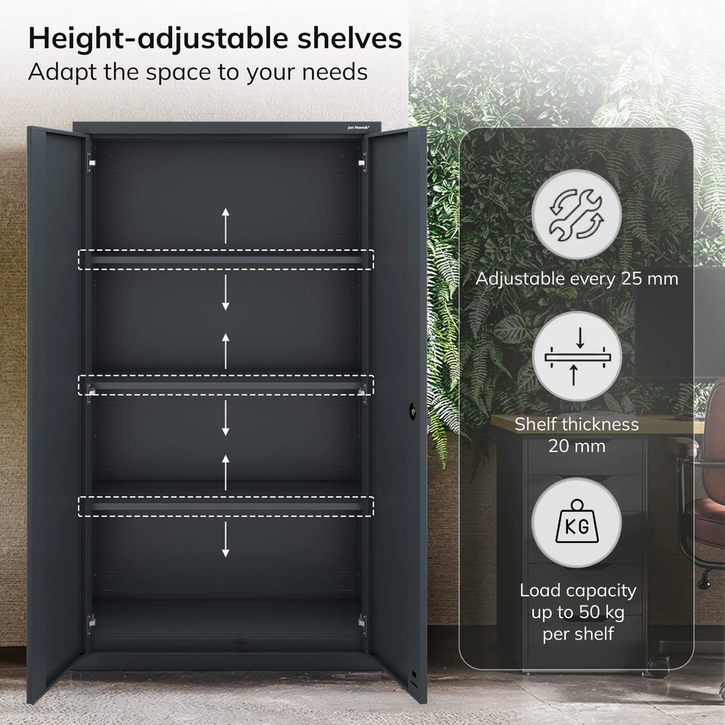 Kovová skriňa MEGAN – antracitová, dvojitá zásuvka, 195 cm