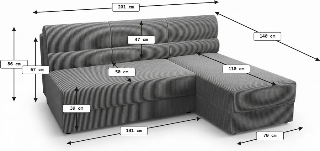 Rozkladacia obojstranná sedacia súprava do L TAVERO SLIM 201x140 cm, tmavozelená