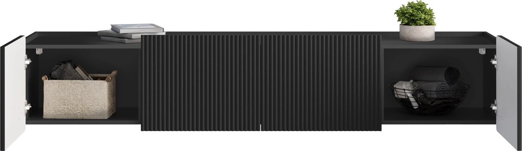 Závesný TV stolík Malmi 200 cm - čierny mat / zlatá
