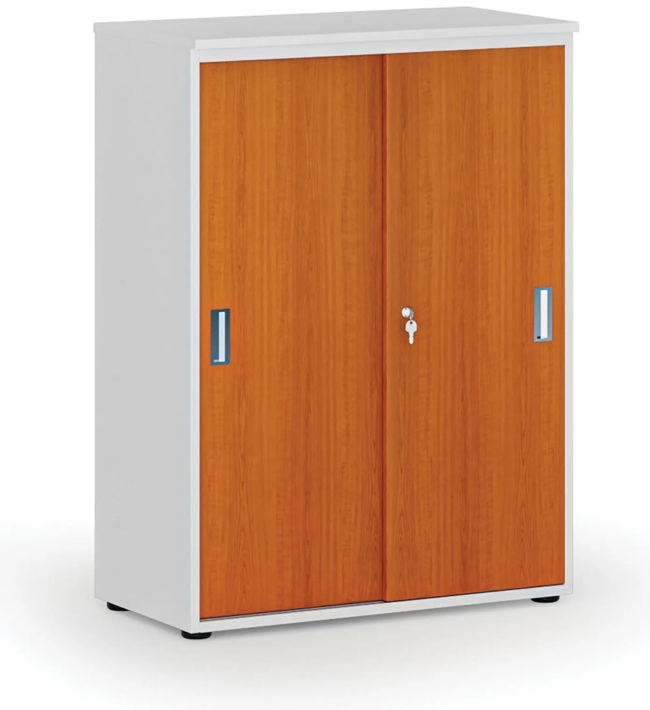 Kancelárska skriňa so zasúvacími dverami PRIMO WHITE, 800 x 420 x 1087 mm, biela/čerešňa