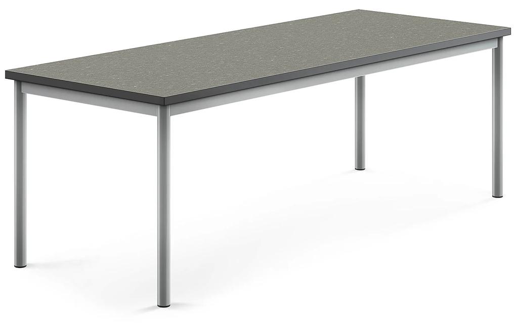 Stôl SONITUS, 1800x700x600 mm, linoleum - tmavošedá, strieborná