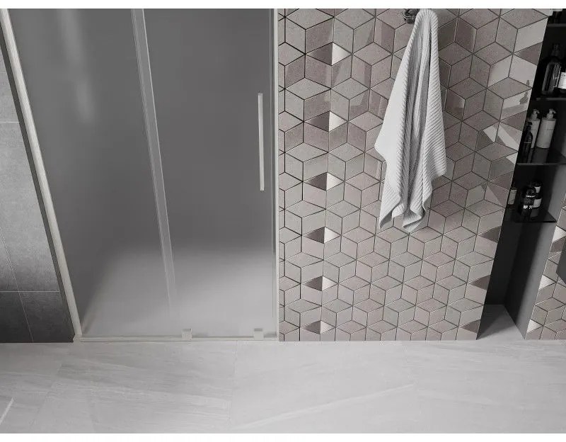 Mexen Velar L, posuvné sprchové dvere do otvoru 90 cm, 8mm sklo námraza, brúsená oceľ, 871-090-003-31-97