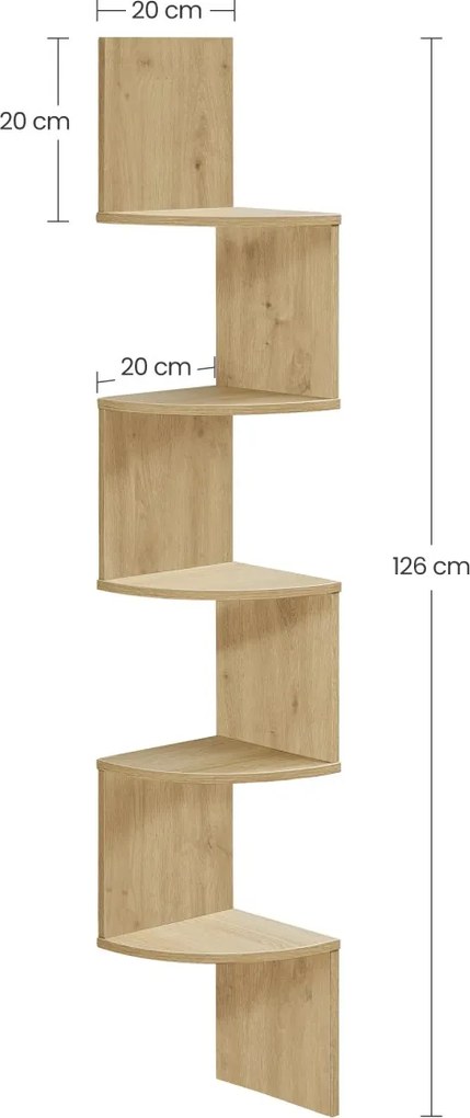 Nástenná rohová polica ESTANTE, 5 políc v dekore dub artisan, 126x20cm