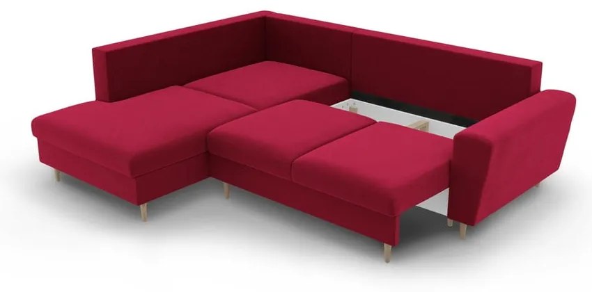 Červená zamatová rozkladacia/s úložným priestorom rohová pohovka (ľavý roh/do L) Kyoto – Cosmopolitan Design