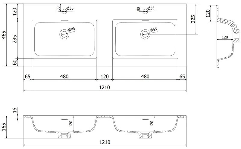 Mexen Otis, dvojumývadlo na zapustenie 121 x 46,5 cm, biela lesklá, 25181200D