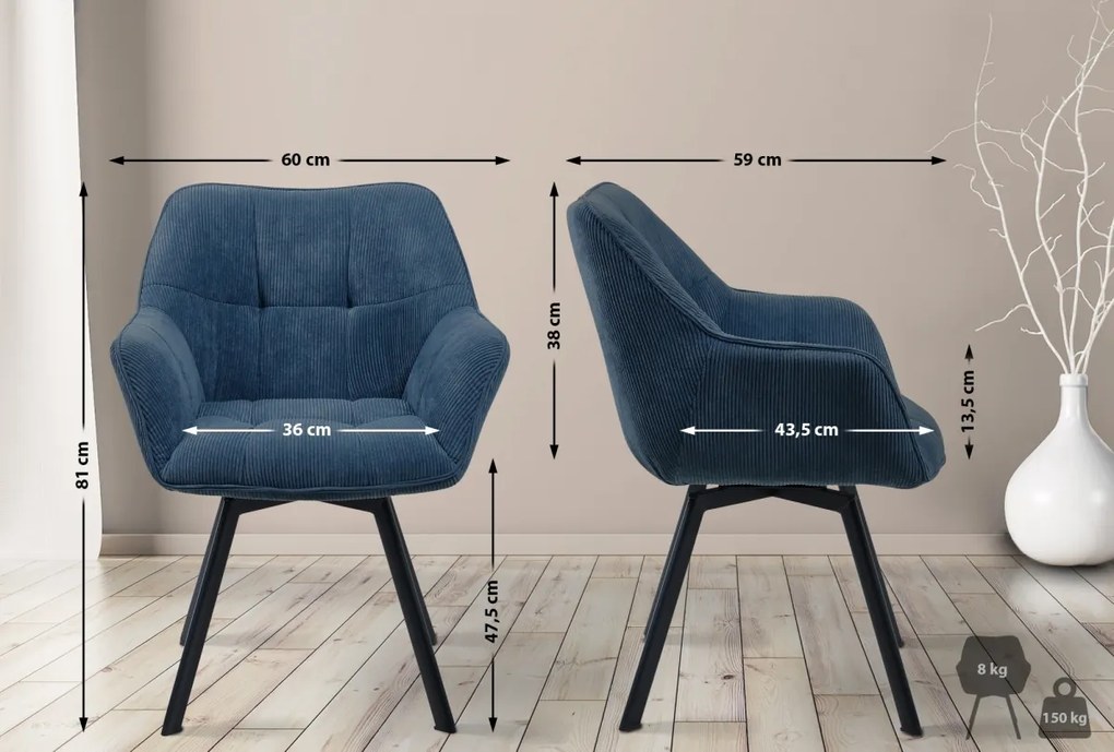 Jedálenská stolička Jordi Cord - modrá