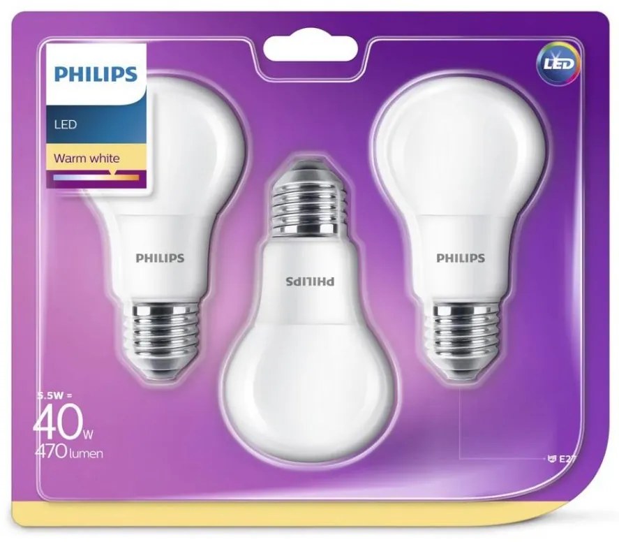 SADA 3x LED Žiarovka Philips E27/5,5W/230V 2700K