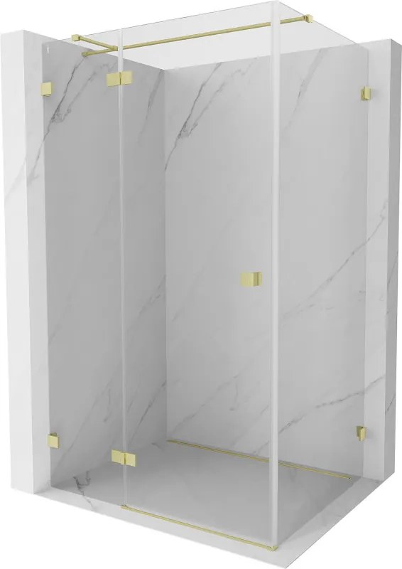 Mexen Lunar T, sklápací sprchový kút ľavý 135 x 70 cm, 8mm číre sklo, zlatý matný profil, 834T-135-070-55-00-L
