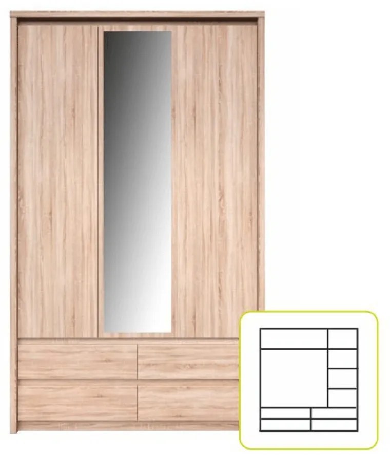 Šatníková skriňa Rihana Typ 1 (so zrkadlom). Vlastná spoľahlivá doprava až k Vám domov. 794444