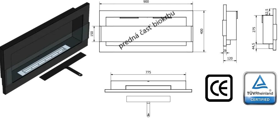 Závesný biokrb na stenu AIASA NEREZ SO SKLOM 90x40x12