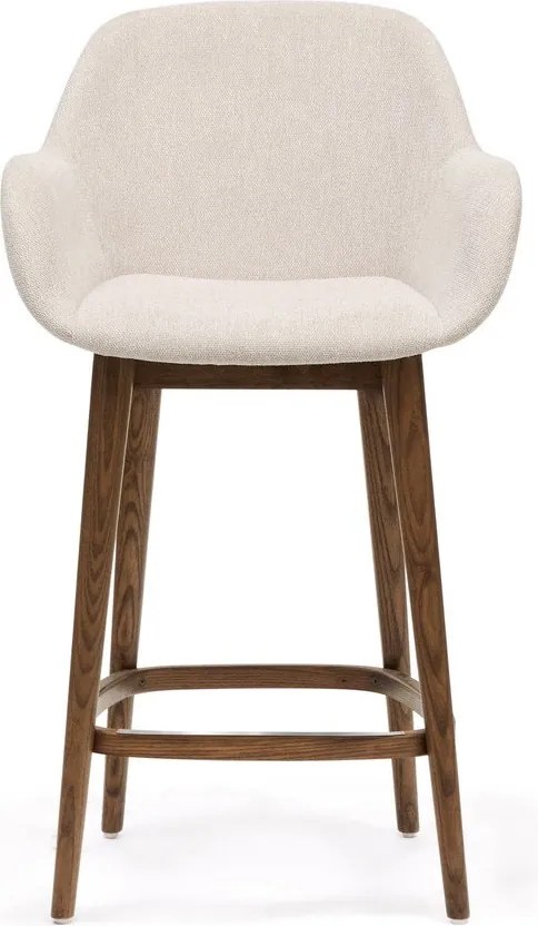 Béžová čalúnená barová stolička s podrúčkami (výška sedadla 66 cm) Konna – Kave Home