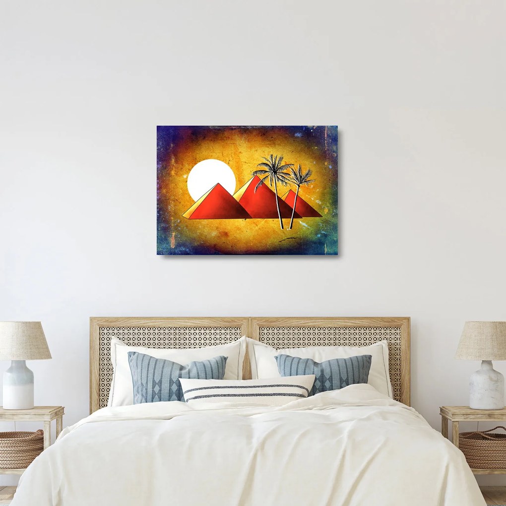 Sklenený obraz maľovaných egyptských pyramíd (70x50 cm)
