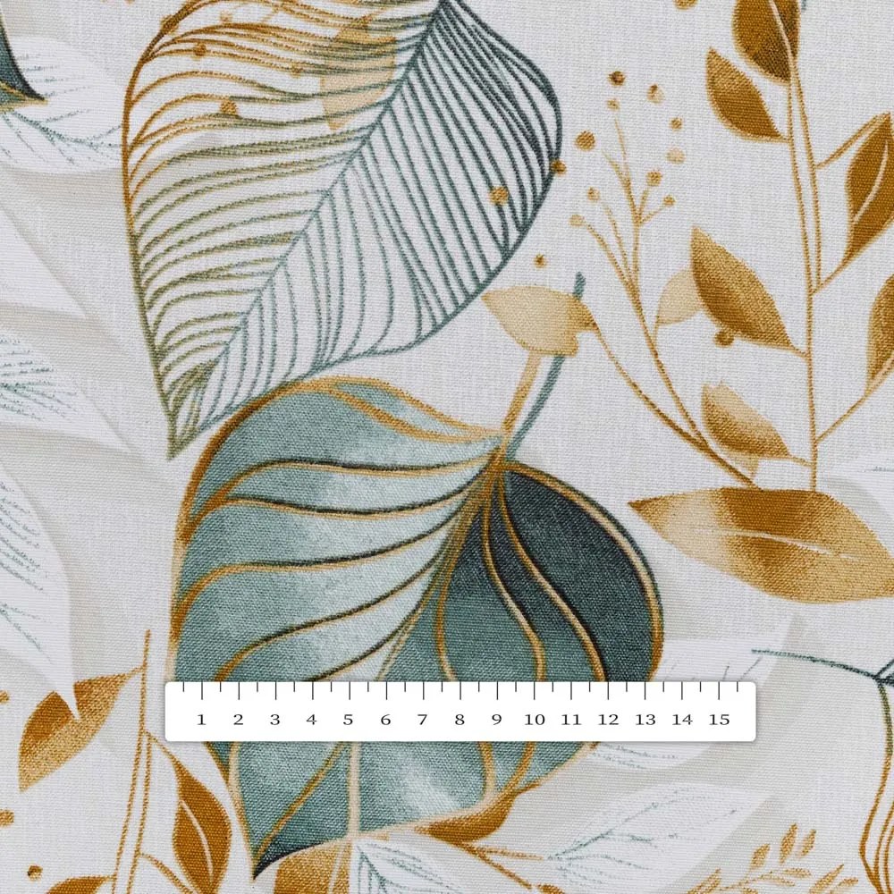 Biante Dekoračný behúň na stôl Leona LN-174 Zelené listy na režnom 45x180 cm