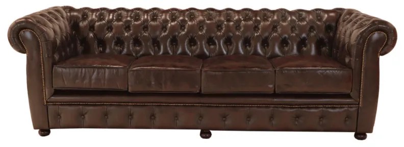 Pohovka štvormiestna Chesterfield Liverpool z pravej hovädzej kože Brown Brown