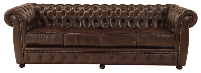 Pohovka štvormiestna Chesterfield Liverpool z pravej hovädzej kože Brown Brown