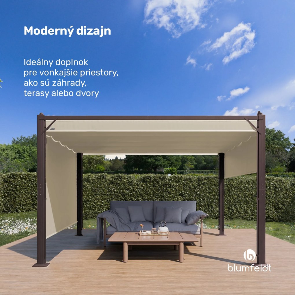 Blumfeldt Pantheon Cortina pergola 3x4 m, odolná voči poveternostným vplyvom, hliník, prášková farba, rolety