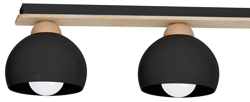 Stropné svietidlo Dama, 3x čierne kovové tienidlo, b/drevo