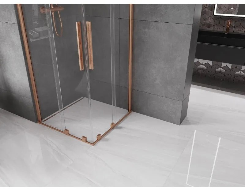 Mexen Velar Duo, sprchový kút s posuvnými dverami 80(dvere) x 80(dvere) cm, 8mm číre sklo, medená matná profil, 871-080-080-02-65