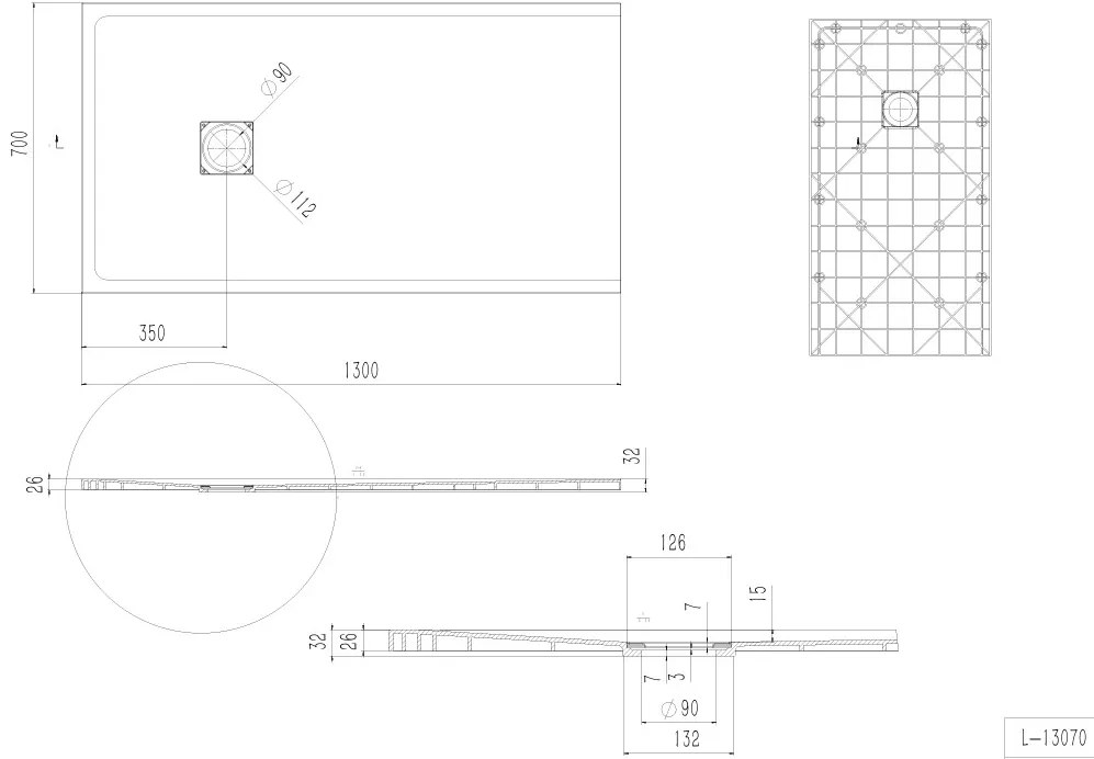 Erga Hyper, SMC sprchová vanička 130x70x2,6 cm + sifón, biela matná, ERG-V06-SMC-7013S-WH