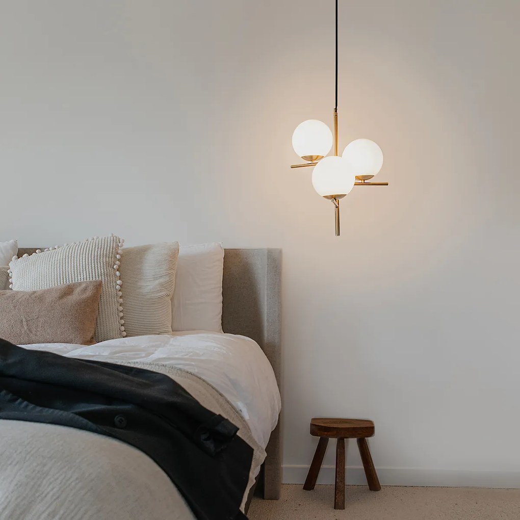 Art Deco závesné svietidlo zlaté s opálovým sklom 3-svetlo - Flore