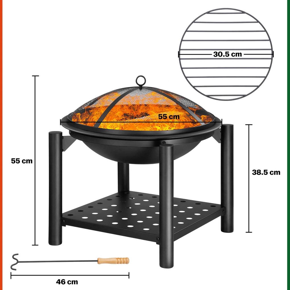 Gardebruk Ohnisko s priestorom na drevo FIRE, Ø55cm, čierna