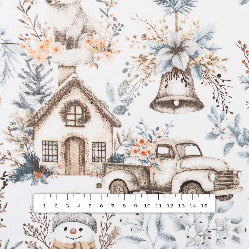 Biante Bavlnená obliečka na vankúš Sandra SA-708 Zimná rozprávka modro-sivo-hnedá na bielom 60 x 60 cm