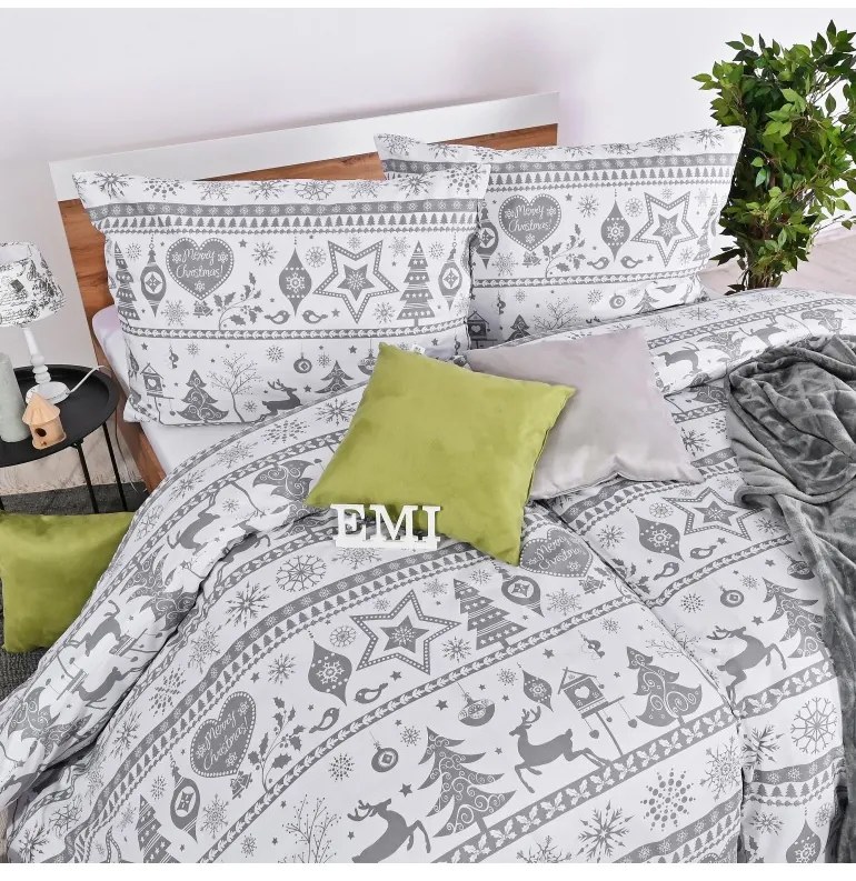 Vianočné bavlnené obliečky Eleonora sivé EMI, Predĺžený set jednolôžko obsahuje 1x 140x220 + 1x 70x90