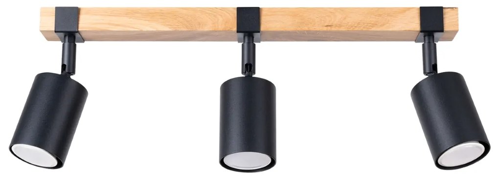 Bodové svietidlo Fager, 3x čierne kovové tienidlo, (možnosť polohovania), drevo