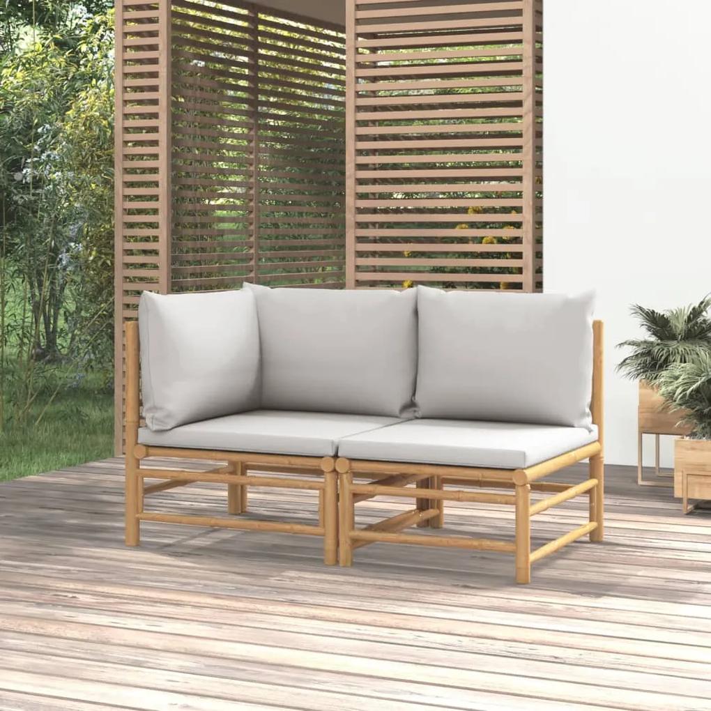 2-dielna záhradná sedacia súprava svetlosivé vankúše bambus 362276