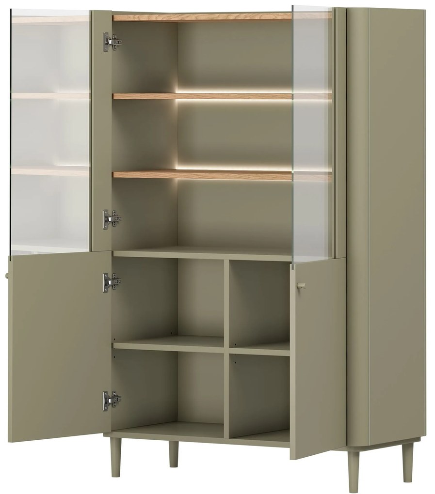 Vitrína Elivo 100 cm dvojdverová na nožičkách - eukalyptus / dub baltic dune