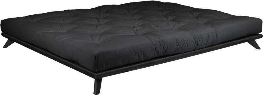 Dvojlôžková posteľ z borovicového dreva s matracom Karup Design Senza Double Latex Black/Black, 180 × 200 cm