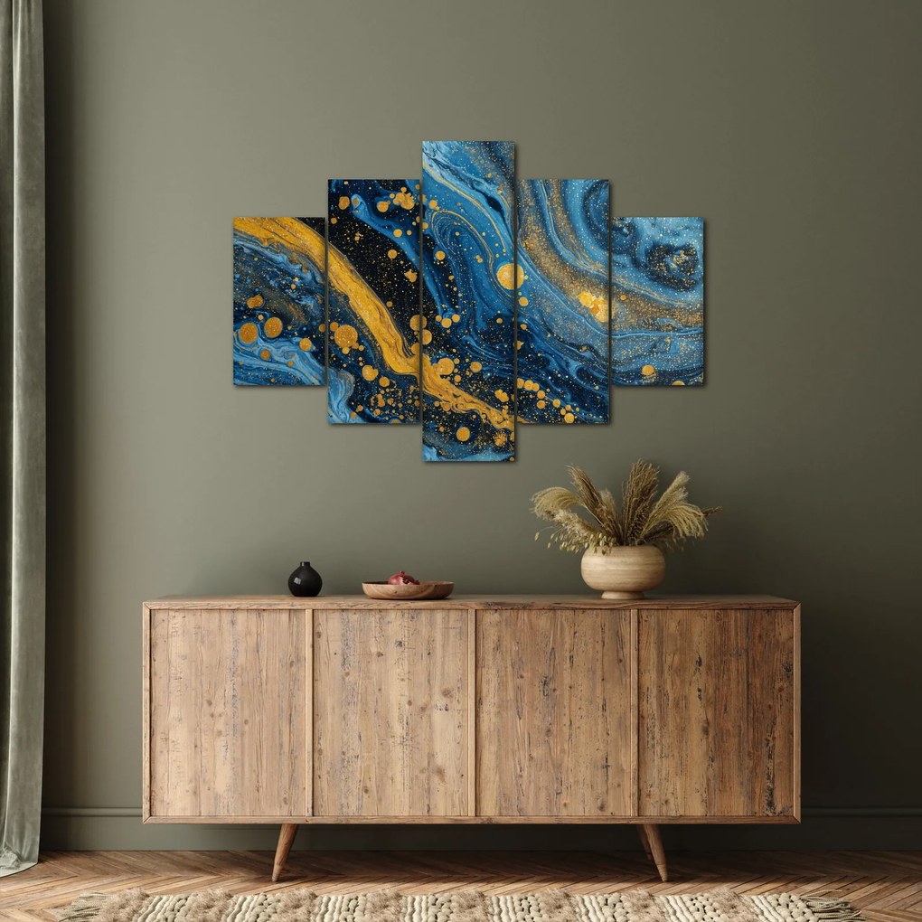 Obraz - Modrá abstrakcia so zlatom (150x105 cm)