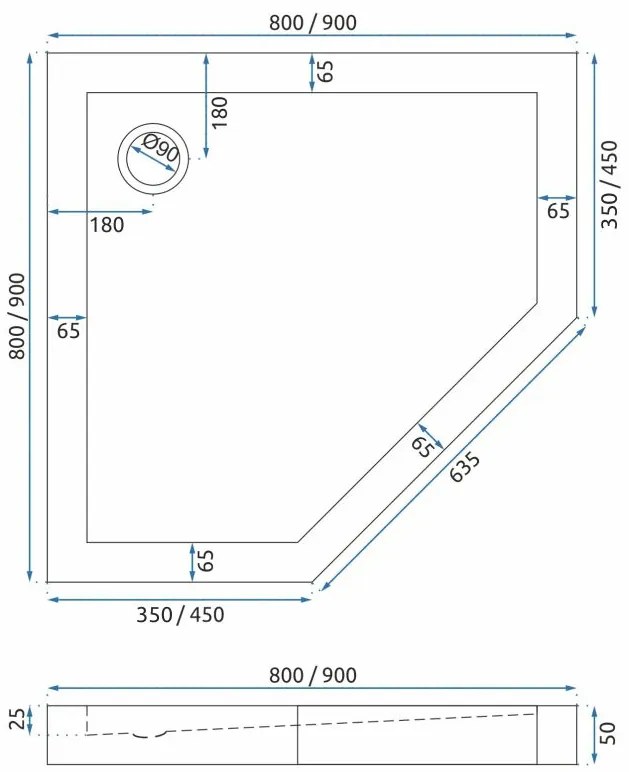 Rea - DIAMOND GOLD päťuholníkový sprchový kút 90 x 90 cm, zlatý, číre sklo, REA-K4904