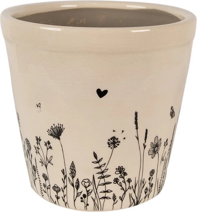Béžový keramický obal na kvetináč s lúčnymi kvetmi Flora And Fauna XL - Ø 21*20cm