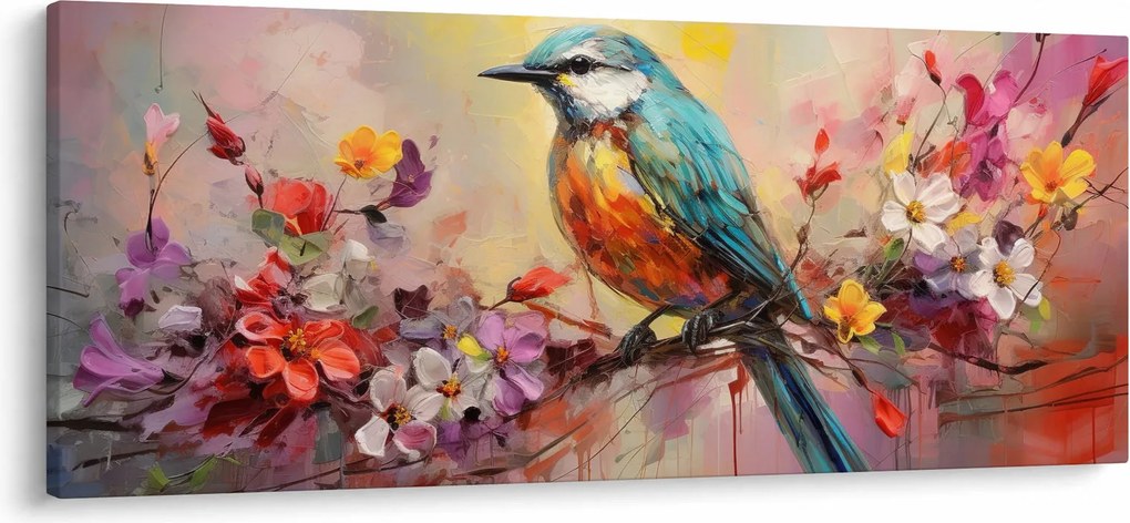 Obraz - Maľba vtáčika (120x50 cm)