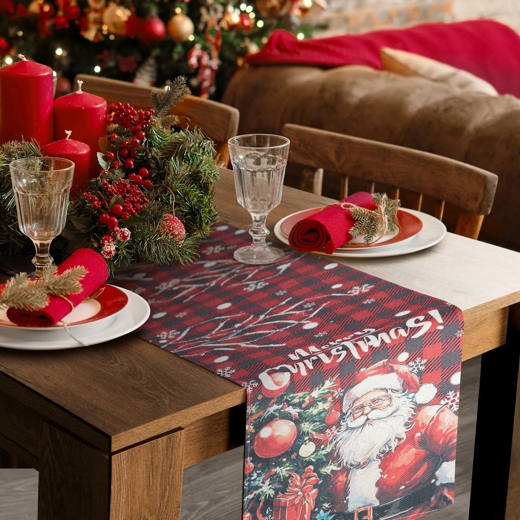 VIANOČNÝ BEHÚŇ NA STÔL SANTA CLAUS 33X183 CM VZOROVANÝ