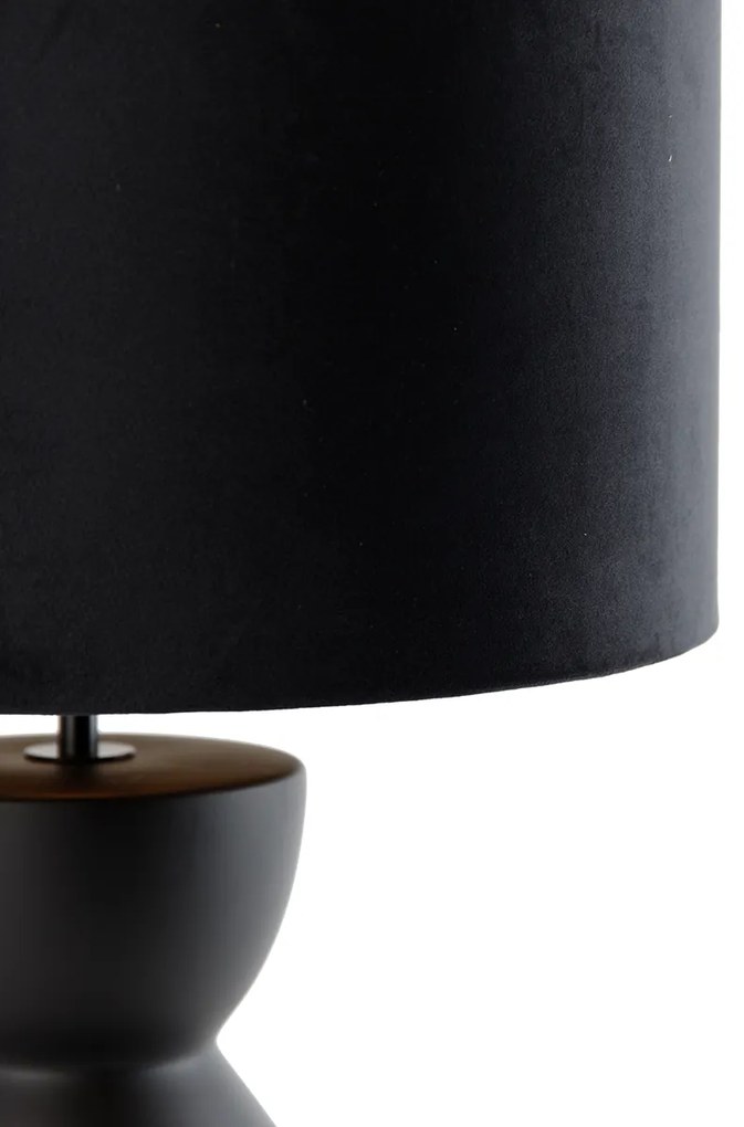 Dizajnová stolná lampa čierna s tienidlom z velúru čierna so zlatom 35 cm - Alisia