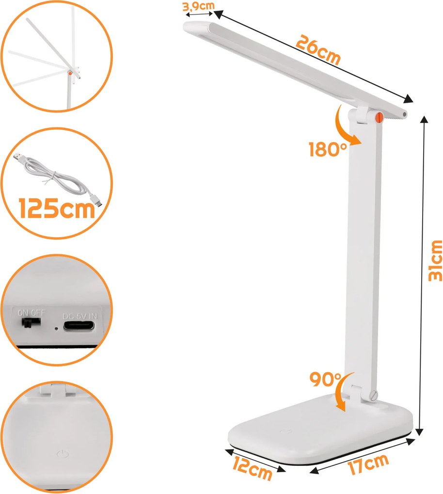 BERGE Stolová LED lampa s klipom HEL