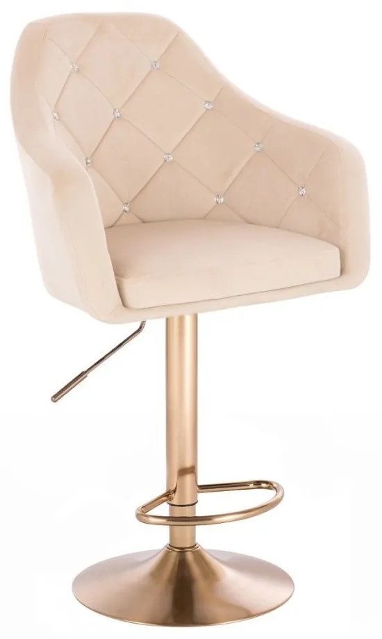 LuxuryForm DESIGN Barová stolička ROMA VELUR na zlatom tanieri - krémová