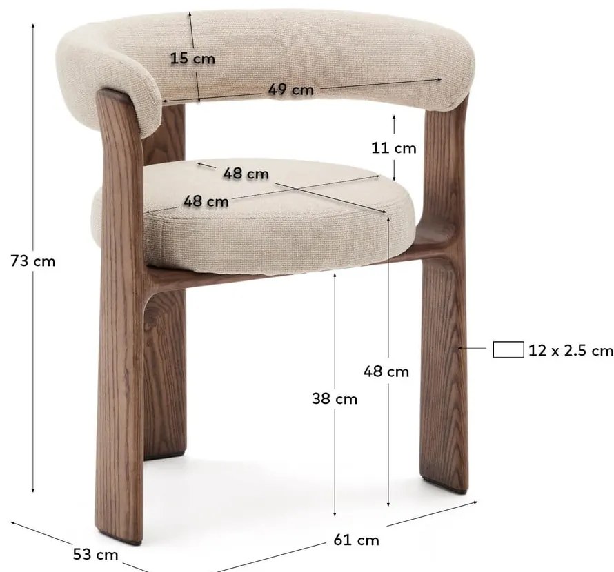 Hnedé/béžové jedálenské kreslo s podrúčkami z jaseňového dreva Granite – Kave Home