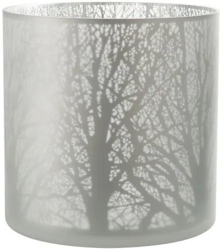 Šedo biely sklenený svietnik so stromom L - 29 * 29 * 29 cm